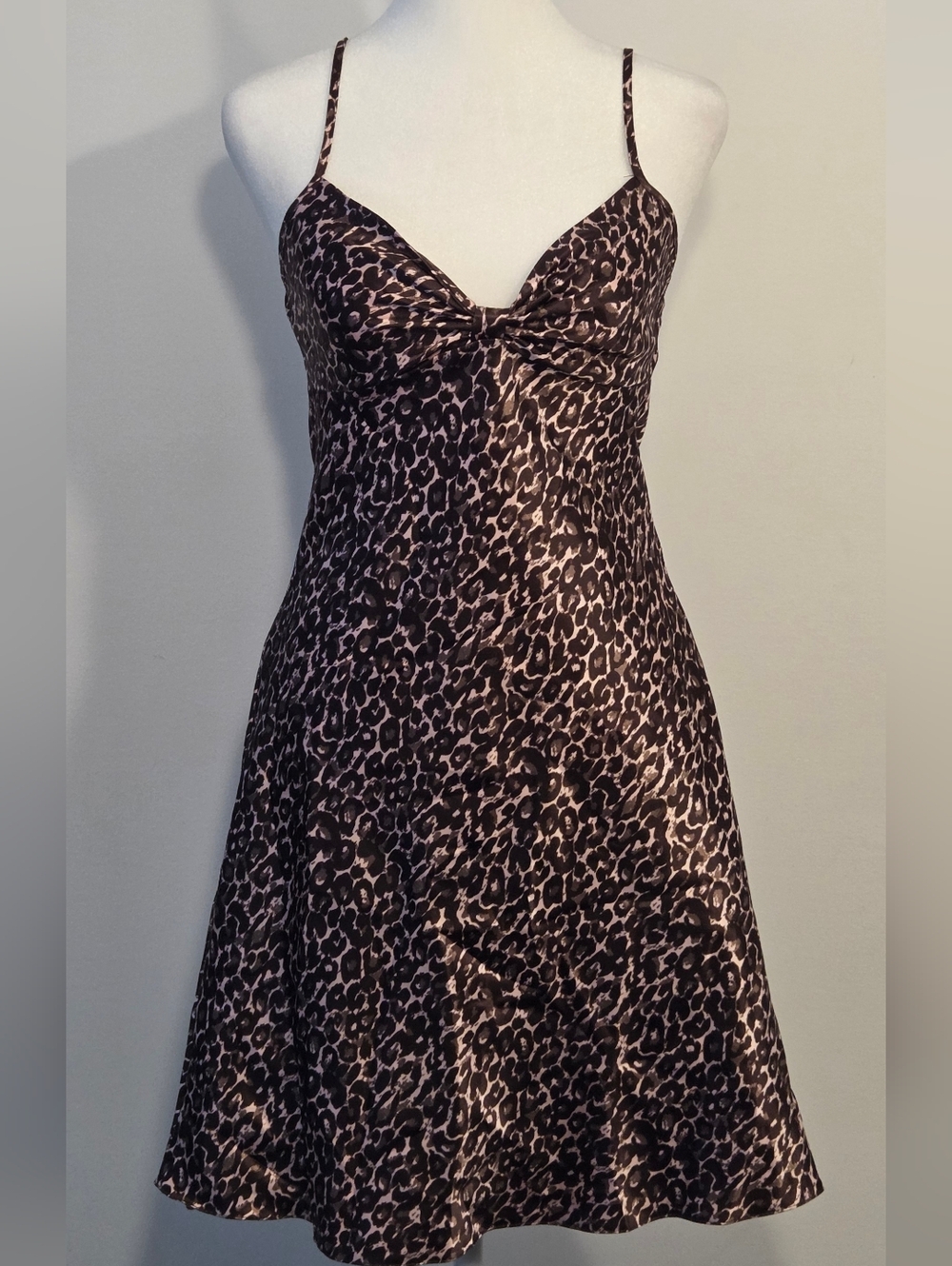 Leopard-Pattern Slip Dress in Brown and Cream
